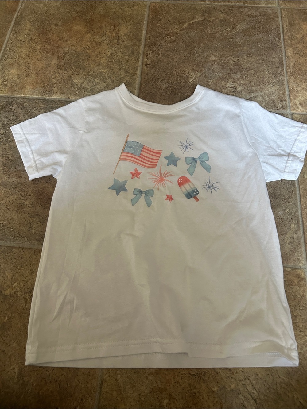White Kids T-Shirt with Patriotic Stars & Popsicle Graphic